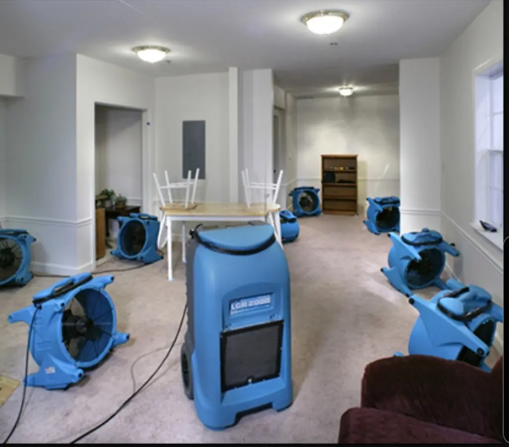 Air movers and dehumidifier setup for Water Extraction & Removal in Templeton